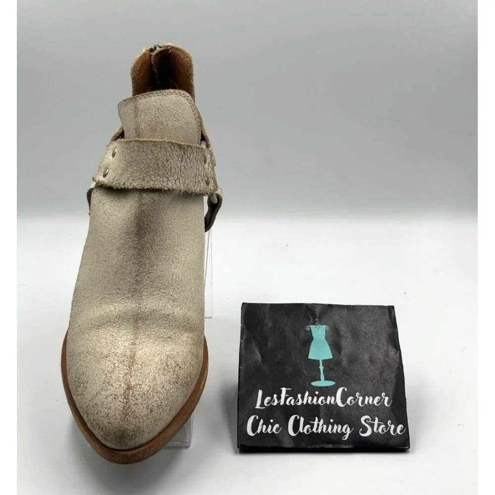 Frye Women Distressed Beige Leather Ray Harness Western Ankle Boots Sz 9.5 3255 - Picture 14 of 16